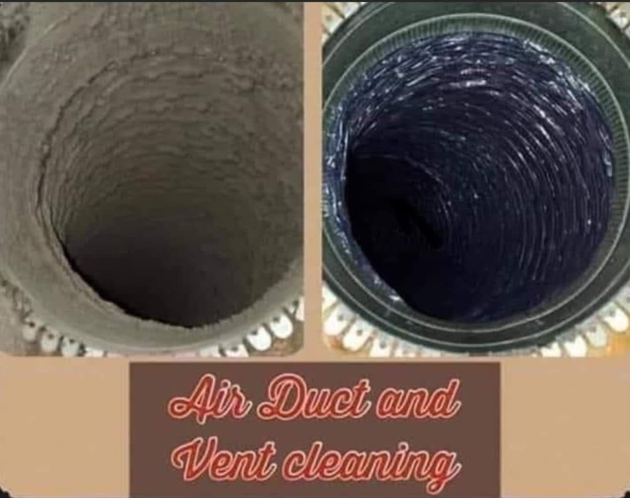 A before and after picture of an air duct and vent cleaning