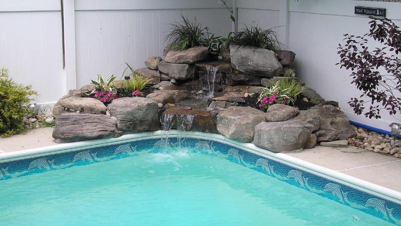 Rock and Waterfall Pool Feature After - Linwood, New Jersey