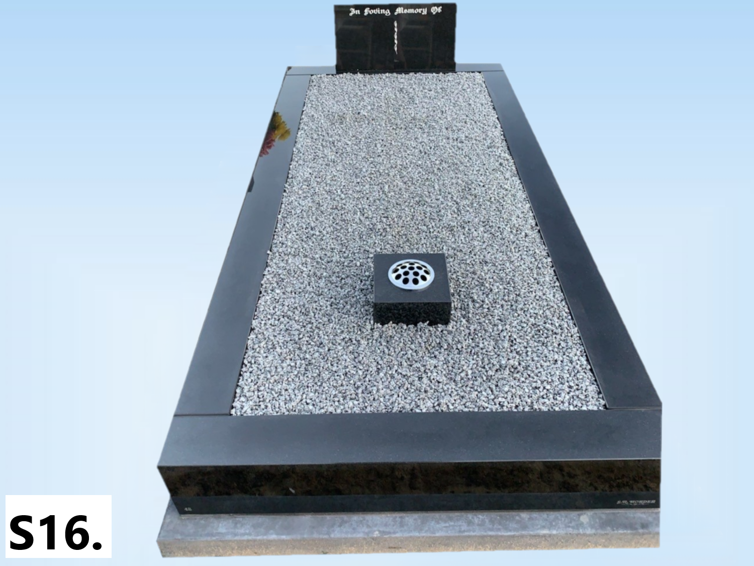 All Black Marble Single Monument with burner — S.R. Horder Monumental Masons in Rutherford, NSW