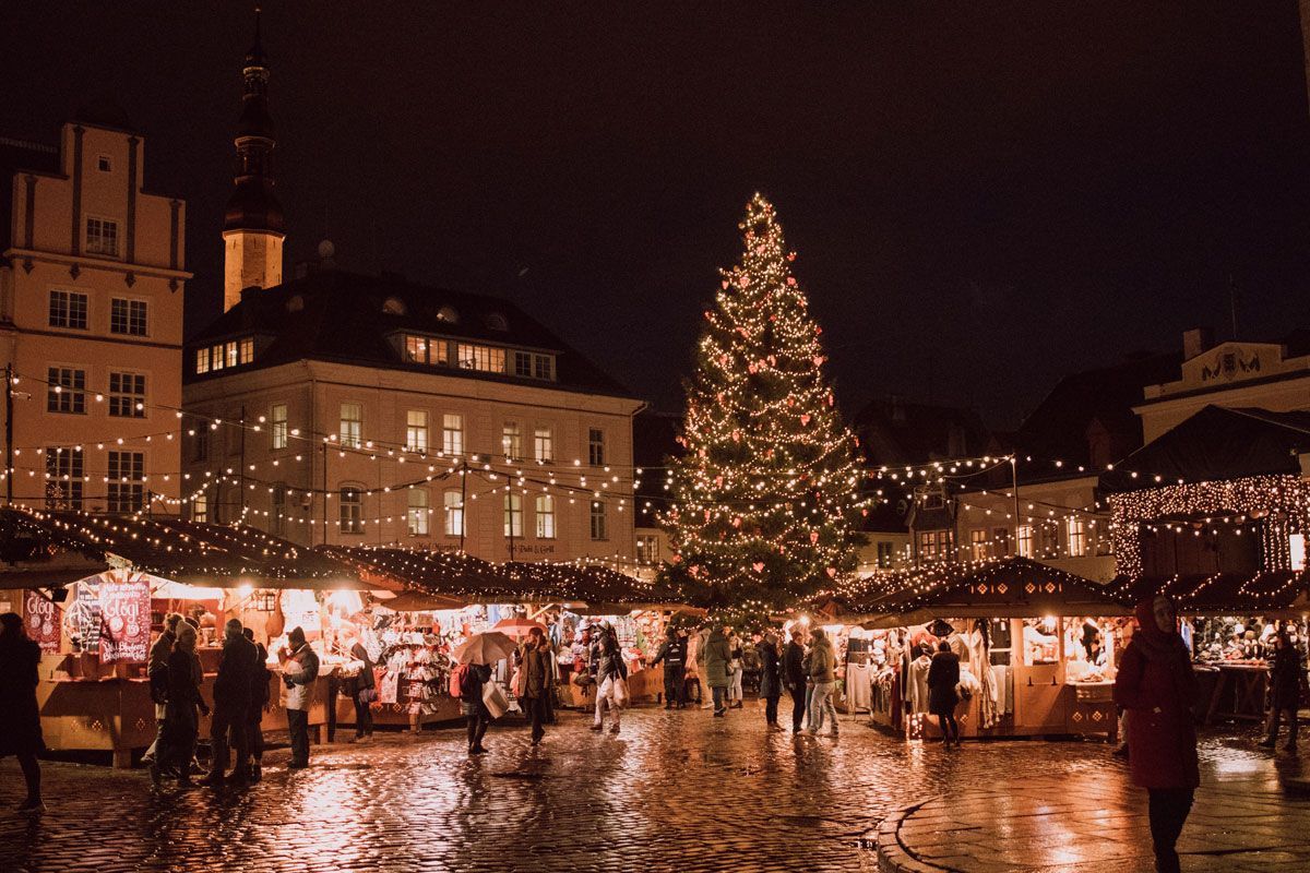 christmas decorations around a city