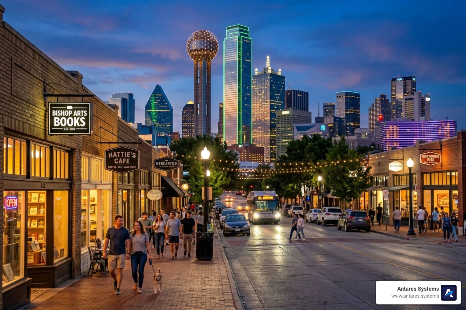 Dallas skyline and local business storefronts - dallas reputation management