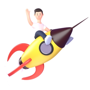 a man is sitting on a yellow rocket waving his hand: Ready to Transform Your Digital Journey - Antares Systems