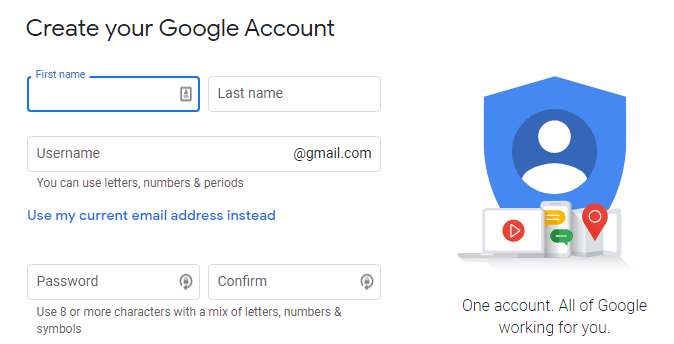 Google Account creation
