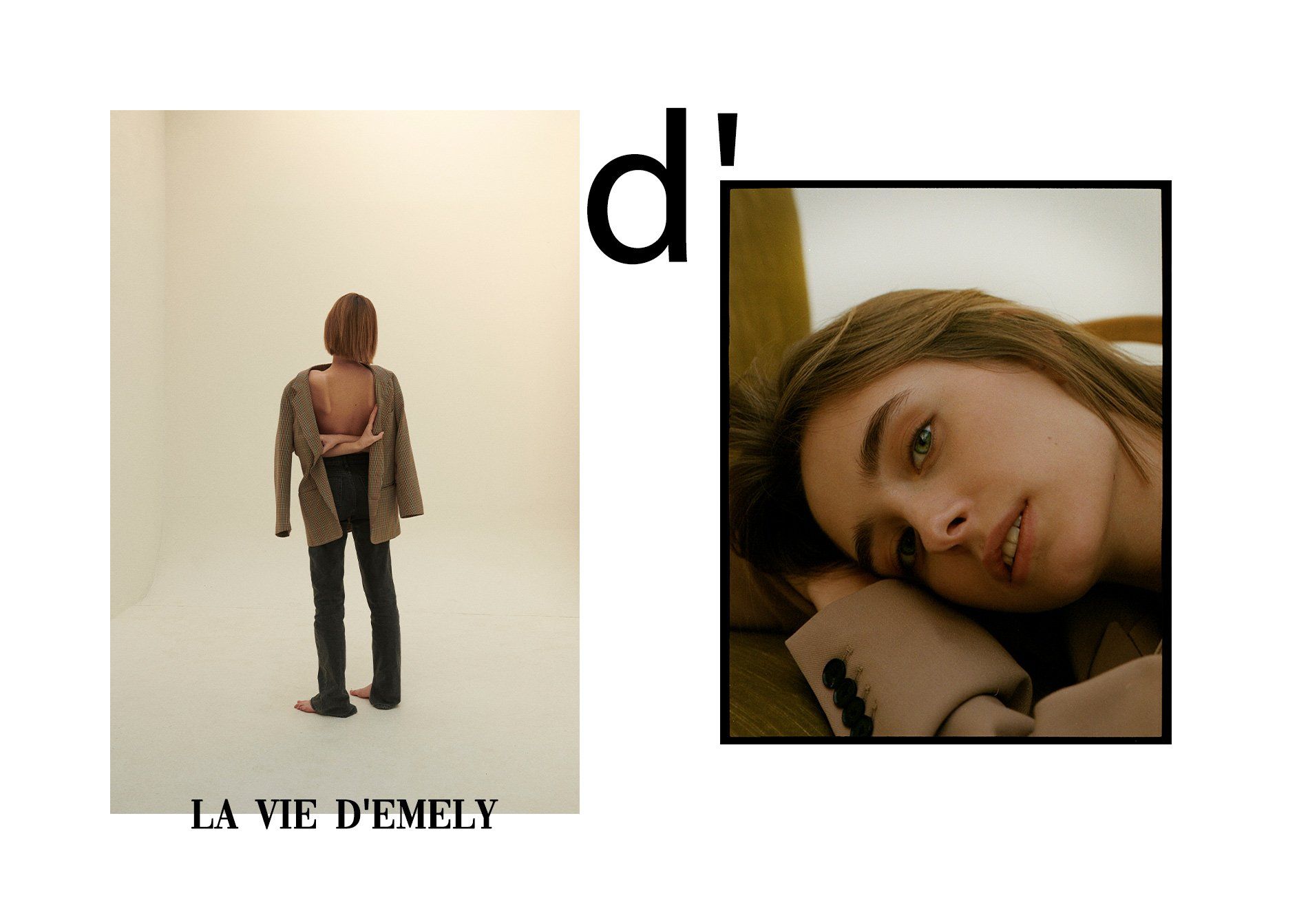 Frau im Mantel, mit dem Rücken zur Kamera, Nahaufnahme des Gesichts. Text: La Vie D'Emely und „d'“.