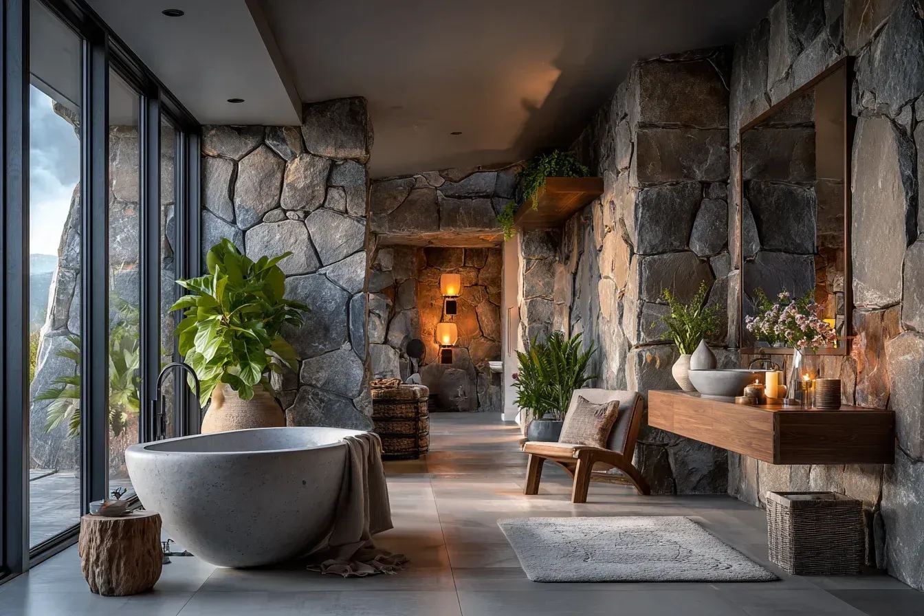 A Vancouver bathroom upgrade focusing on accessibility with grab bars, barrier-free shower entry, and anti-slip tile flooring. Neutral finishes maintain a clean modern aesthetic. Installed by licensed renovation teams.
A Vancouver bathroom remodel showcasing a deep soaker bathtub installation, stone-inspired tile walls, and floating vanity design. Modern lighting enhances the calm spa environment. Completed by professional bathroom contractors.
A Vancouver bathroom renovation with bright ceramic tiles, new plumbing fixtures, and an energy-efficient ventilation fan. Clean finishes modernize the space. Installed by trusted Lower Mainland remodelers.