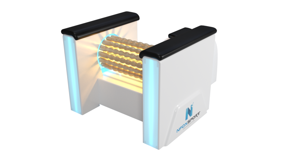 Eine 3D-Darstellung einer Maschine, aus der ein Licht austritt.