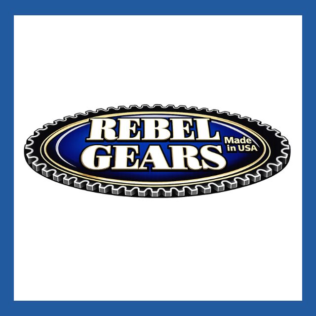 Logo for Rebel Gears: Oval gear design with 