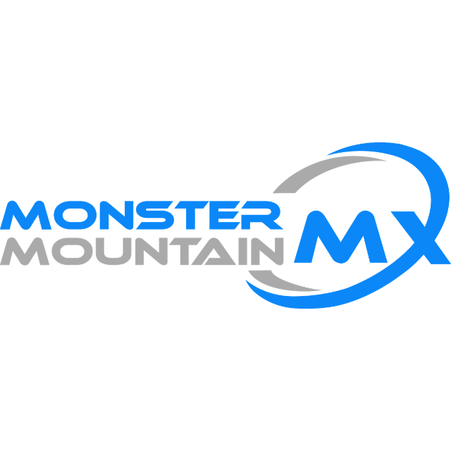 Logo for Monster Mountain MX: blue and gray text and curved lines.