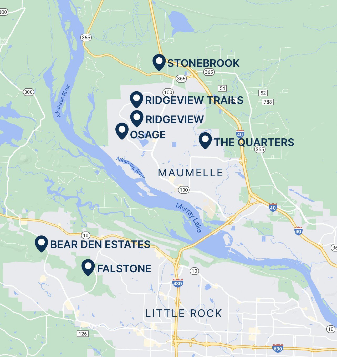 The communities of bearden estates, falstone, ridgeview trails, ridgeview, osage, and the quarters houses homes 
