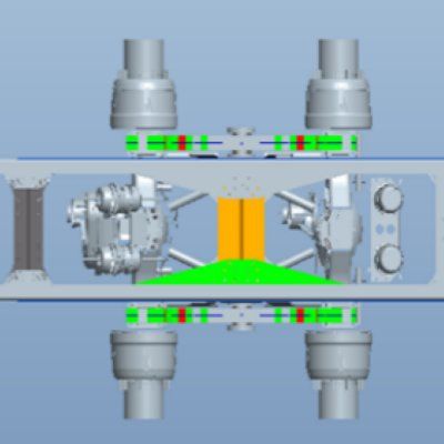 Un modelo 3D de una máquina con un círculo verde en el medio.