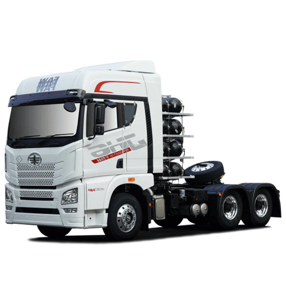 Un camión semirremolque blanco con un remolque acoplado a él sobre un fondo blanco.