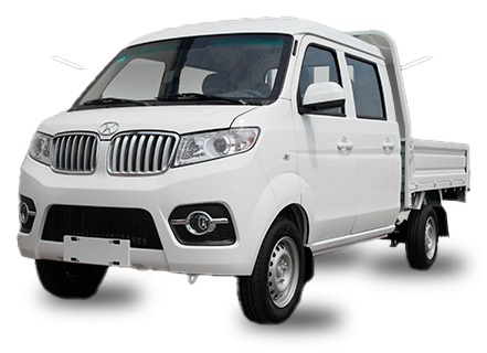 Un camión comercial rojo sobre un fondo blanco.