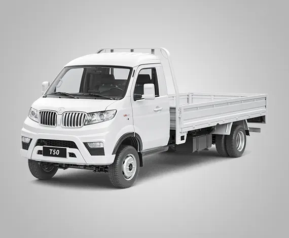 Chasis de cabina de camión comercial ligero de color blanco, visto de perfil sobre un fondo blanco.