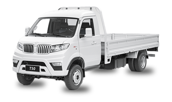 Un camión comercial rojo sobre un fondo blanco.