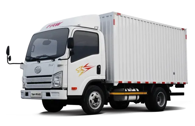 Un camión blanco con un rayo rojo en el costado está sobre un fondo blanco.