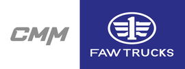 El logotipo de FAW Trucks CMM es azul y blanco.