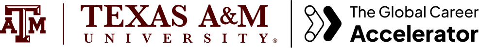 Texas A&M University logo with the Global Career Accelerator logo
