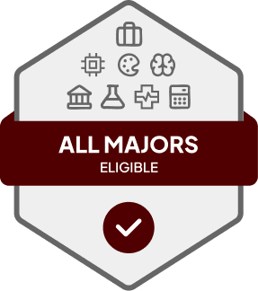 Badge with blue banner:
