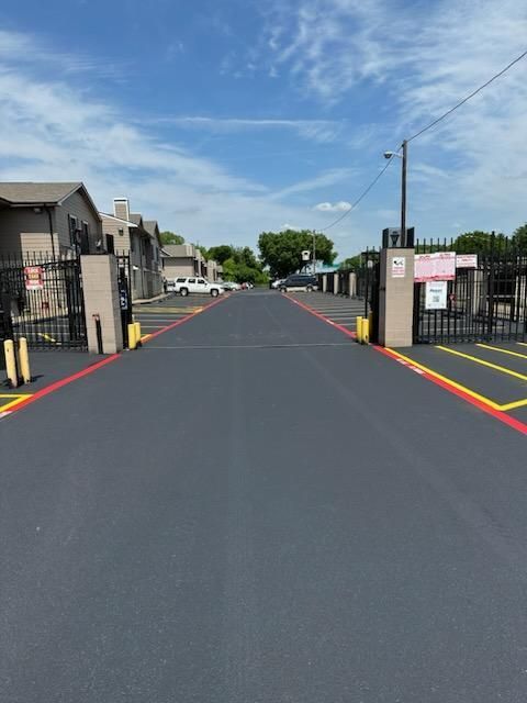 A parking lot with a sign that says no parking