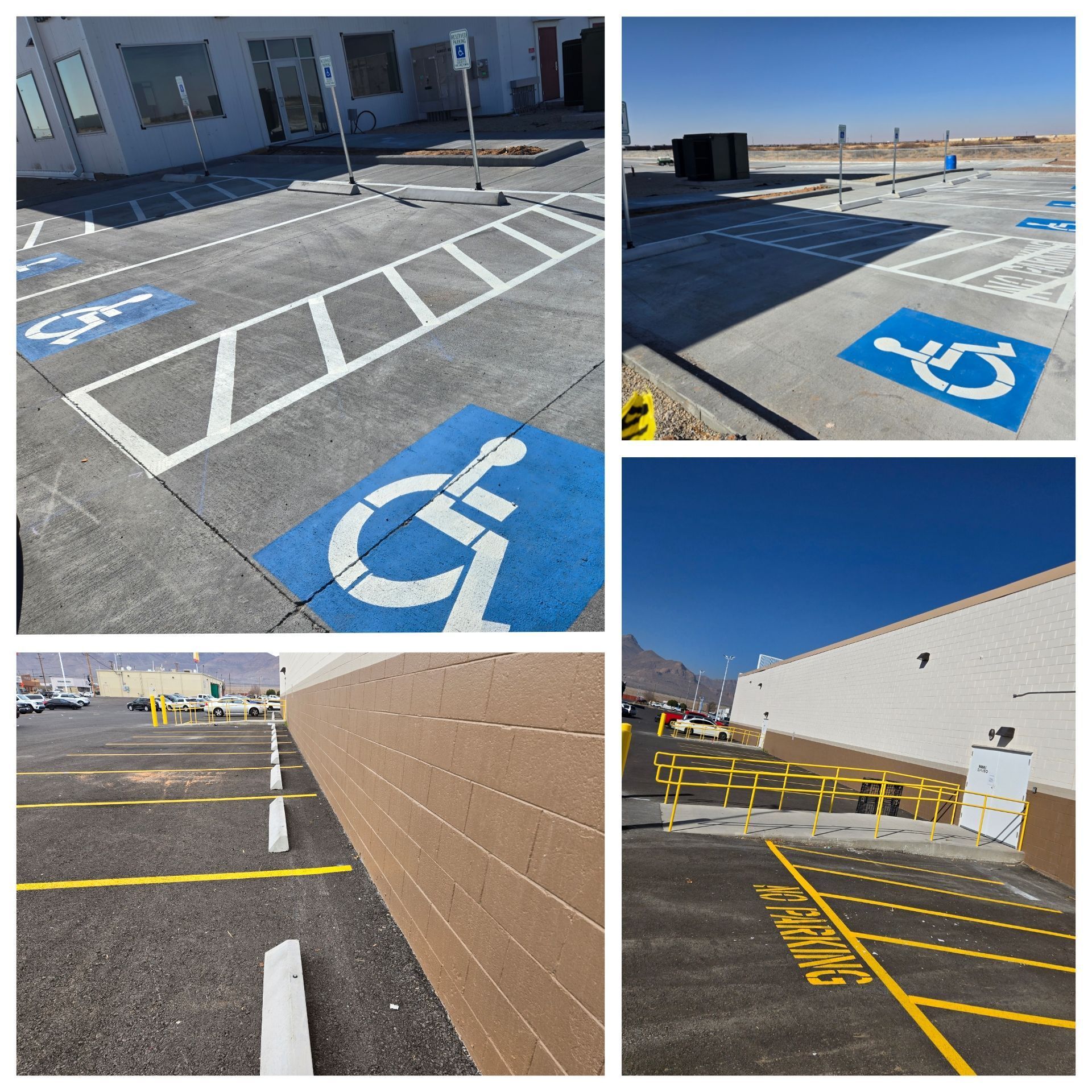A collage of pictures of a handicapped parking lot