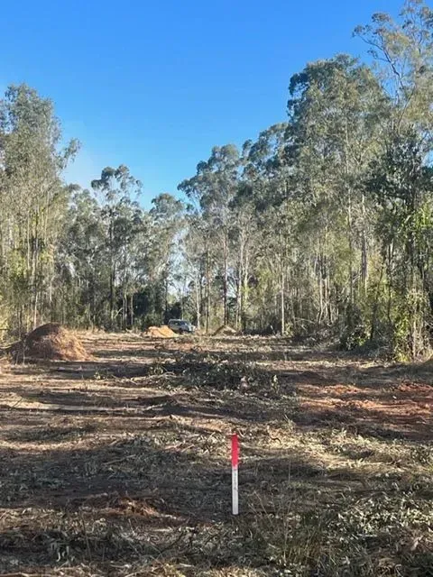 Cleared land with a few trees in the background under a clear blue sky. A marker in the foreground — Boyne Island Tree Services in Boyne Island, QLD