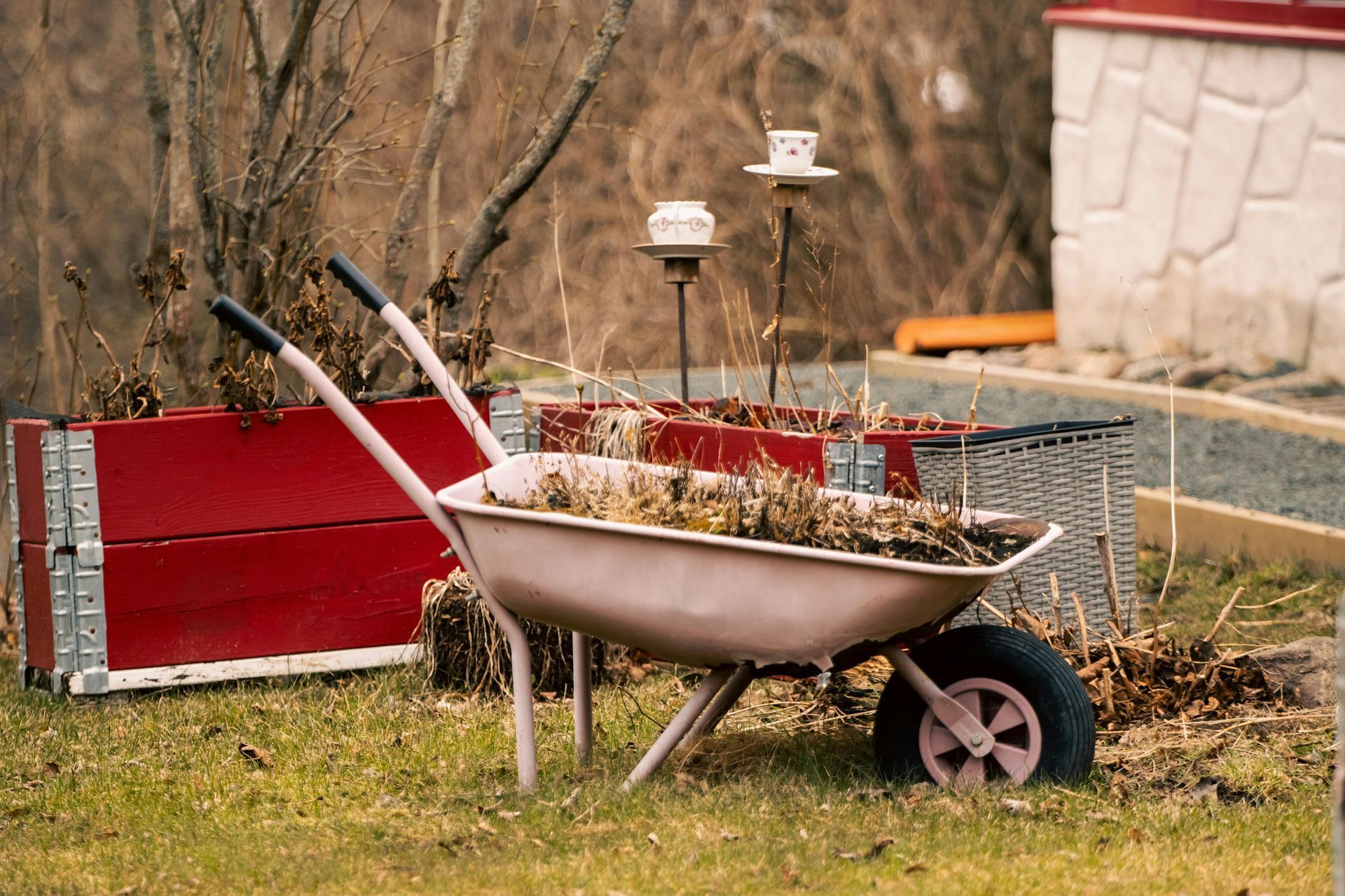 clearing the waste, twigs and branches from a garden in 