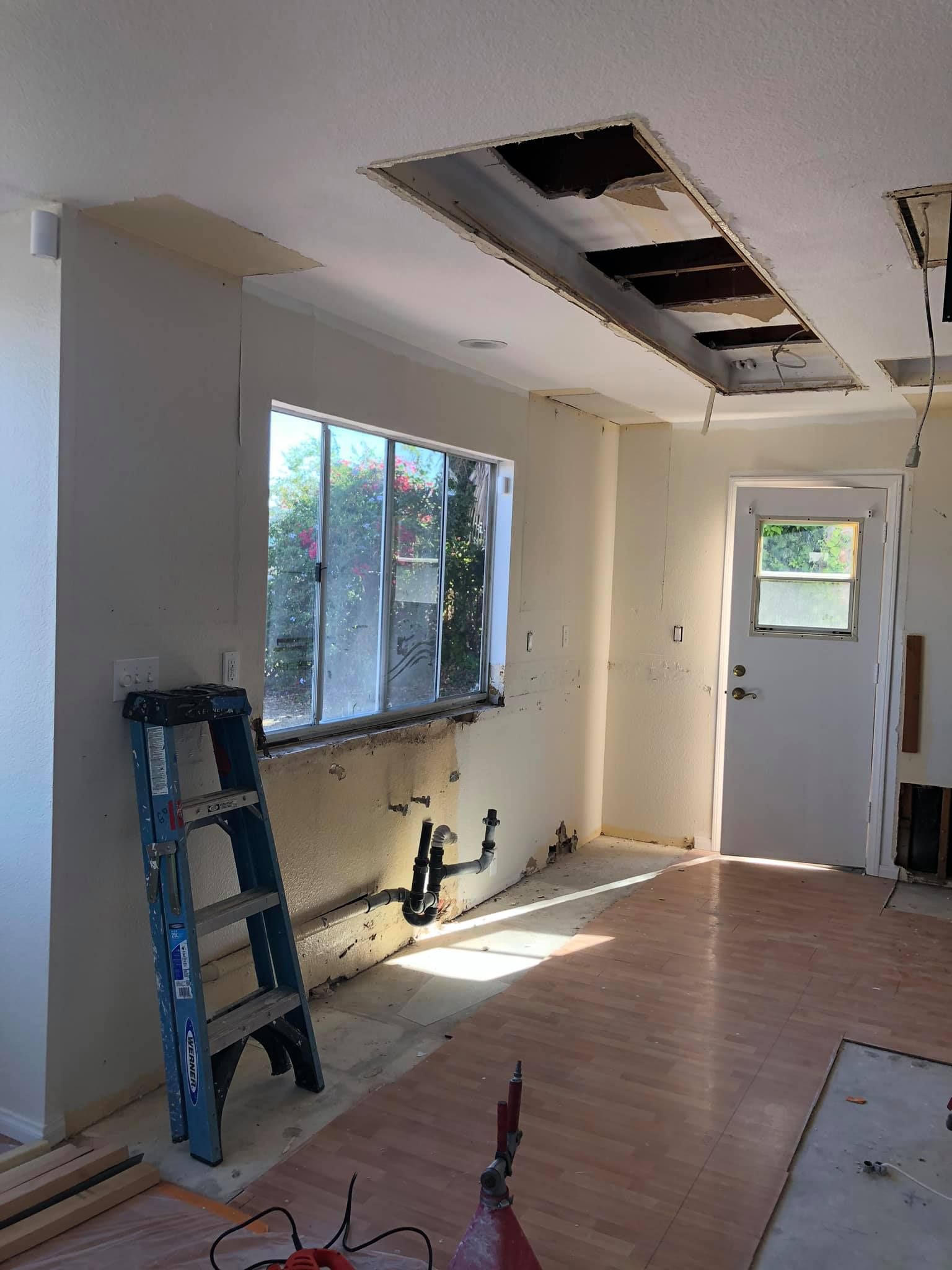 There is a ladder in the middle of the room.