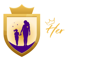 HerShield Foundation Logo which is text based with the word Her in yellow and a crown hanging off the side of the word Her