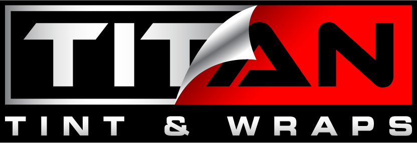 A titan tint and wraps logo with a red and black background