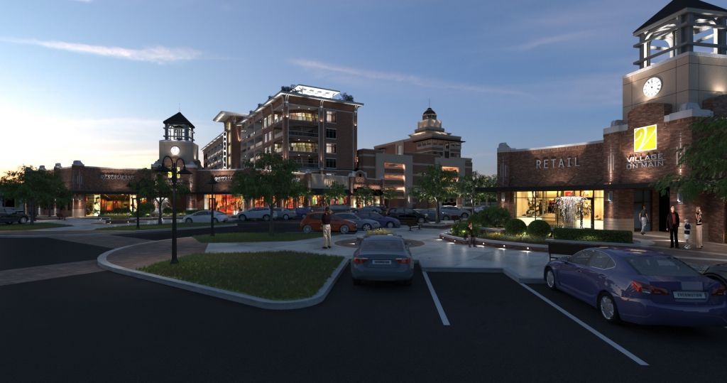 A car is parked in a parking lot in front of a building