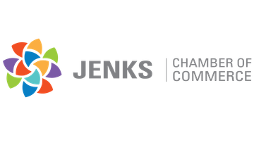 The logo for the jenks chamber of commerce