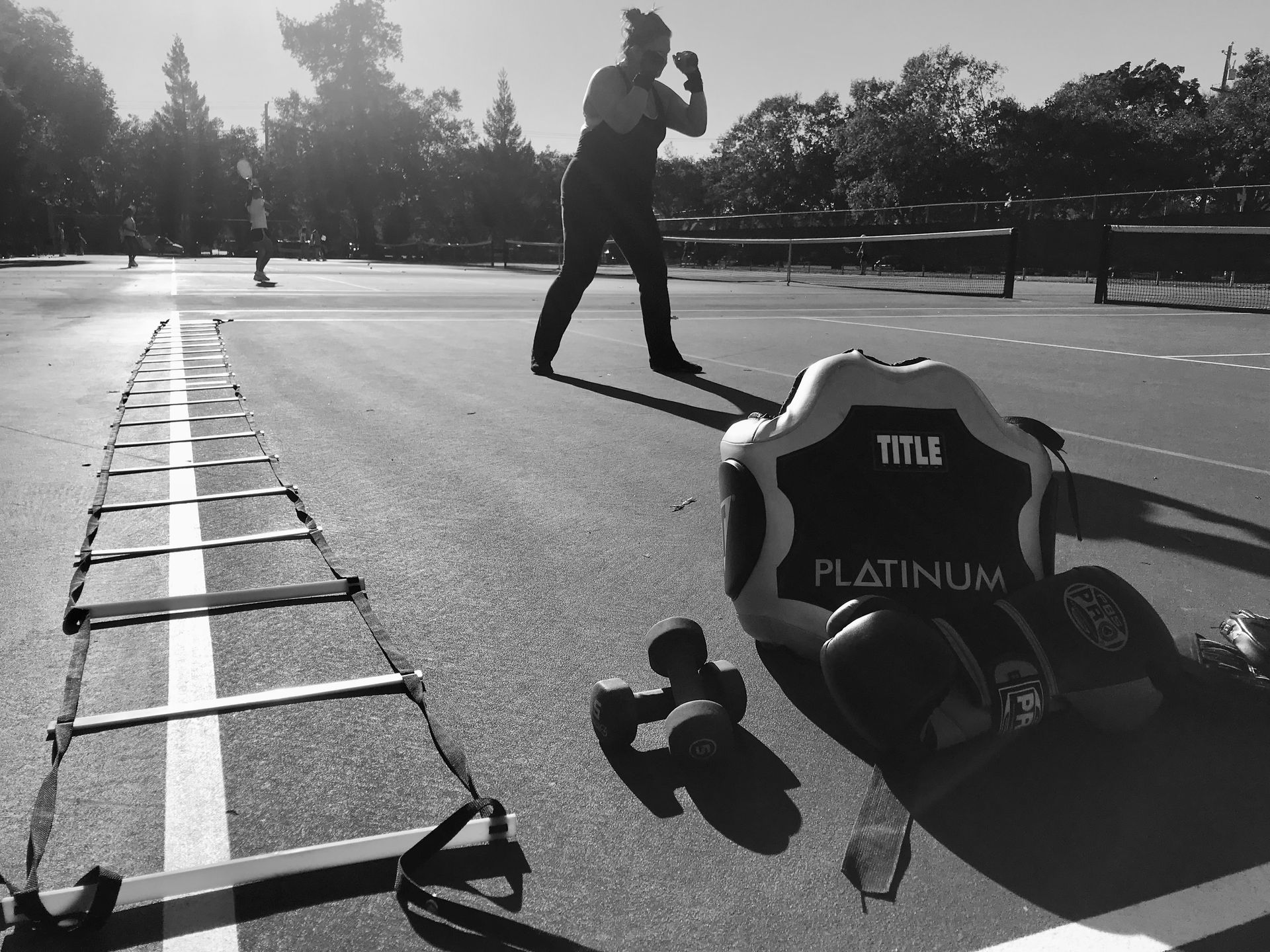 Boxer practicing in the park.