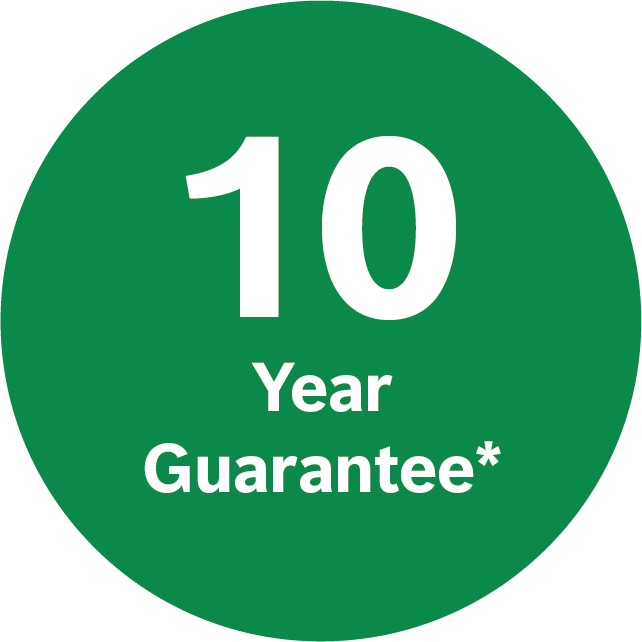 A green circle with the words 10 year guarantee on it