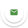A green envelope icon centered on a layered white circular background.