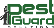 Logo for Pest Guard Solutions featuring a knight holding a sword, with green text on a white background.