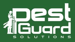 Logo for Pest Guard Solutions featuring a white knight silhouette and the company name in green.