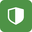 A white shield icon centered on a solid green rounded square background.