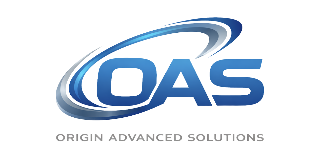 Blue and silver OAS logo with a swirling design, and 