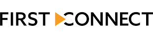 FIRSTCONNECT logo in black text with an orange play icon between the words
