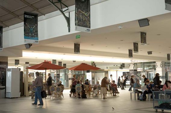 Indoor Venue Café with Hanging Speakers