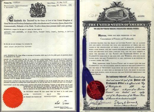 Official patent documents for sound and audio system technology