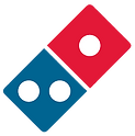 The domino 's pizza logo is red , blue , and white.