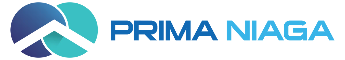 Logo of Prima Niaga, featuring a blue and teal overlapping swirl with the company name in blue font.