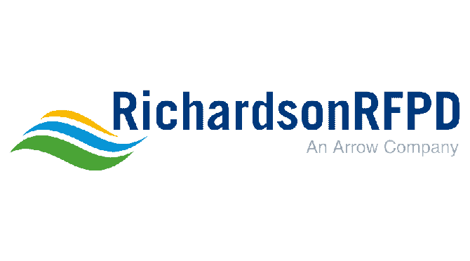 Richardson RFPD logo. Blue text on white background. Abstract colorful wave and 