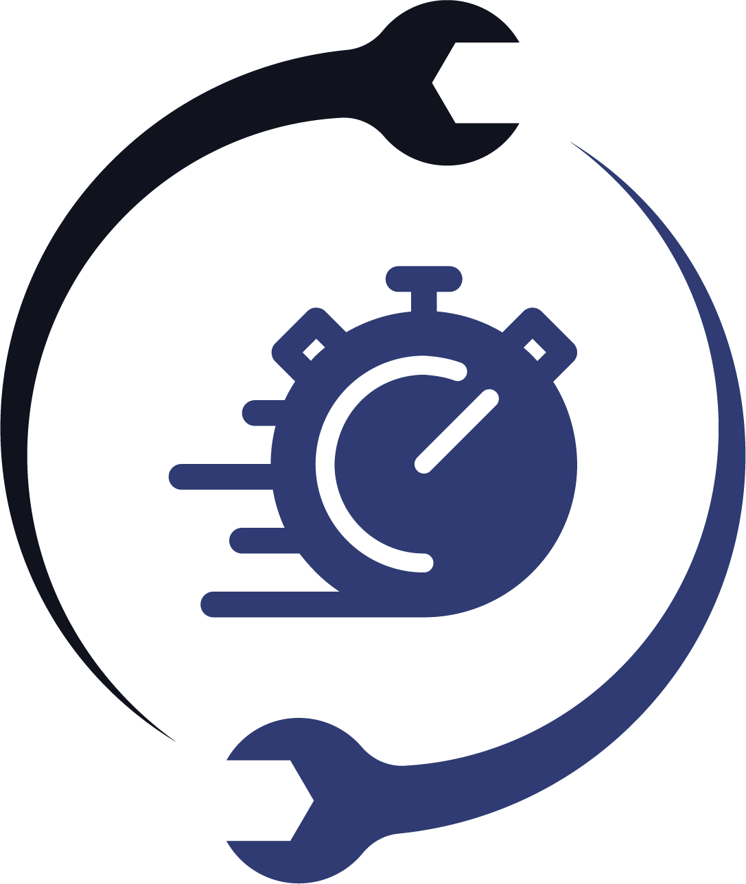 An icon of a stopwatch and a wrench in a circle.