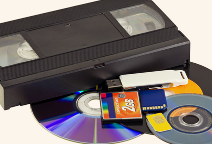 old VHS tapes, cassettes and CDs
