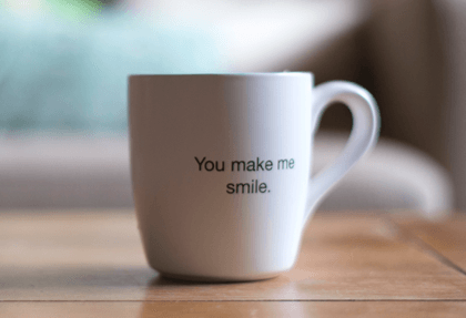 a coffee mug with a personalised quotation
