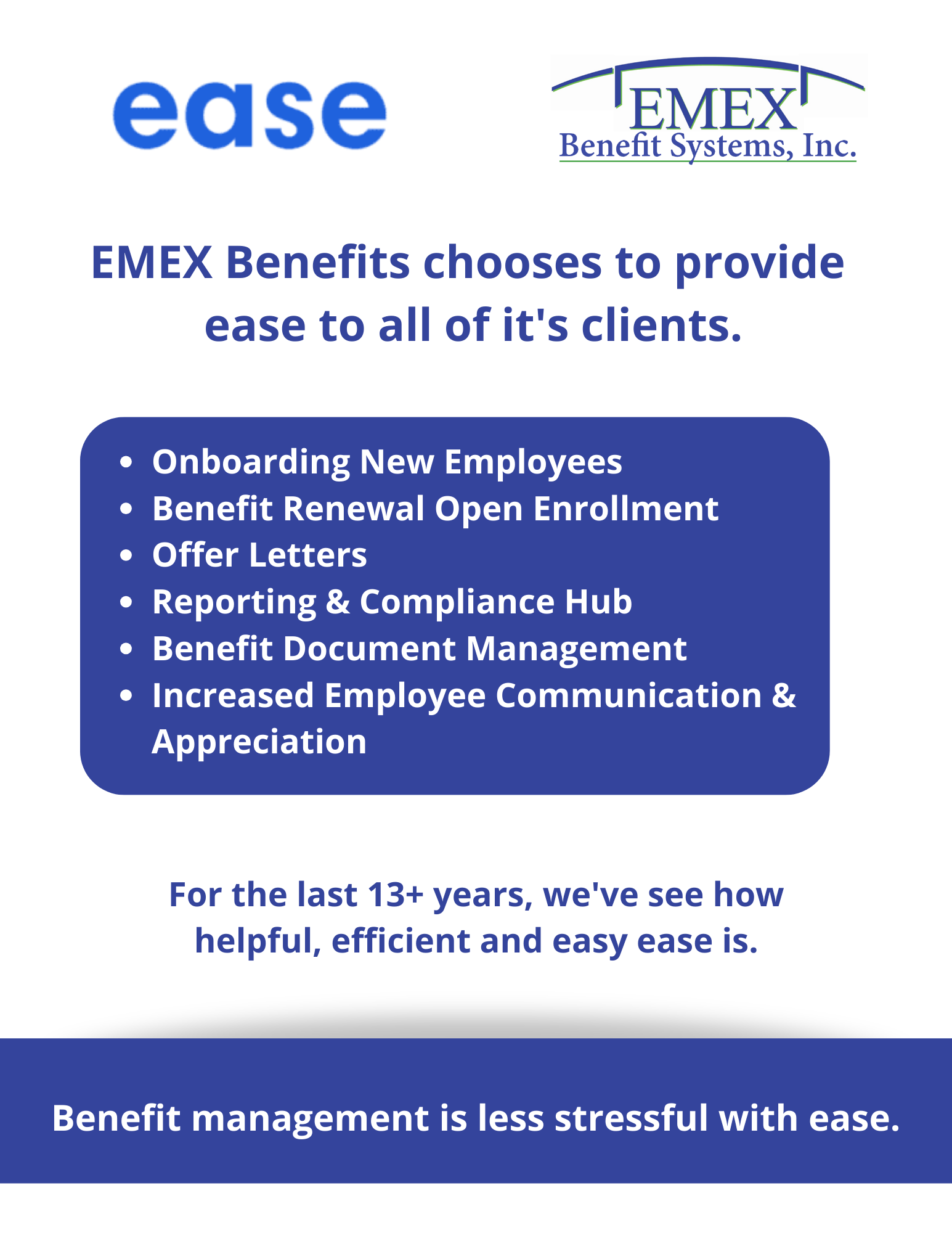 ease online benefit management platform— St Michael, MN — EMEX Benefits Systems