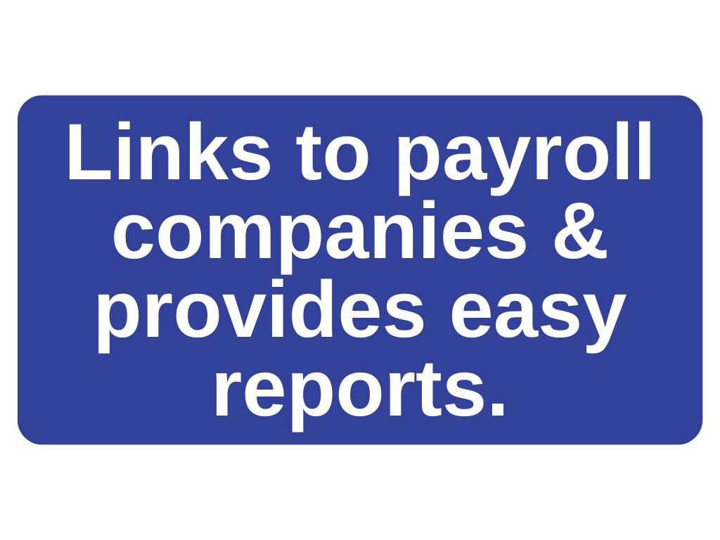 links to payroll companies and provides easy reports