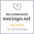 Un logo pour mariages.net avec un cœur et 10 avis